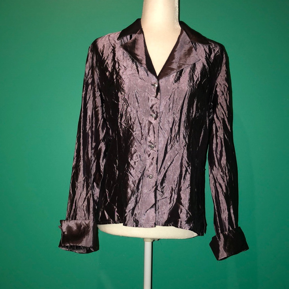 Taffeta Rhinestone Button Up Shirt